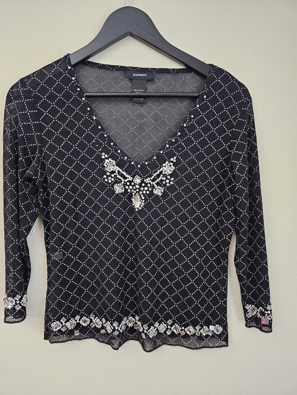 Vintage Express Y2K Whimsygoth Rhinestone Mesh Top Size L